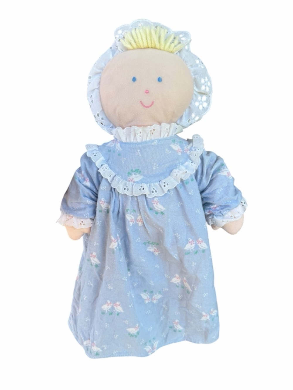 VTG Eden Lanz Of Salzburg Cloth Baby Doll Country Goose Gown Blond Blue Eyes GUC